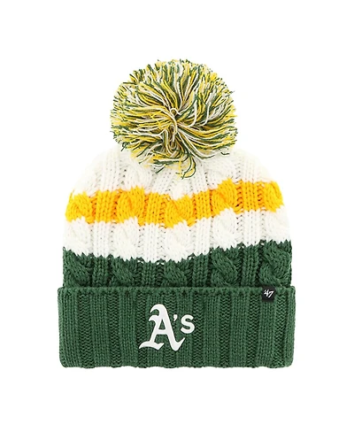 Women's '47 Brand White, Green Oakland Athletics Ashfield Cuffed Knit Hat with Pom