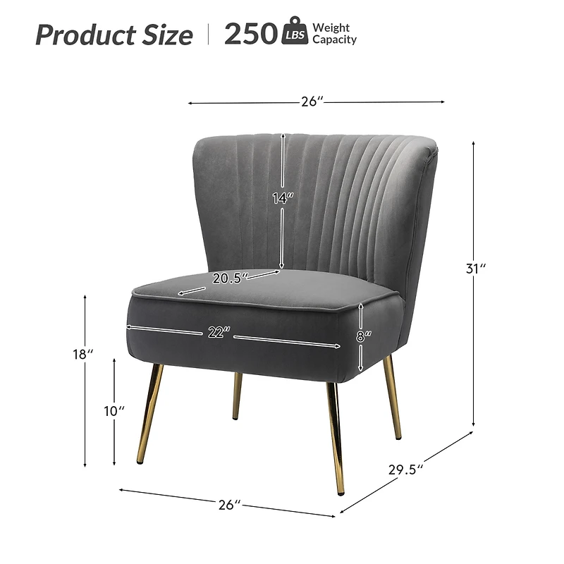 Hulala Home Velvet Accent Chair with Gold Metal Legs for Bedroom Guest Room Vanity