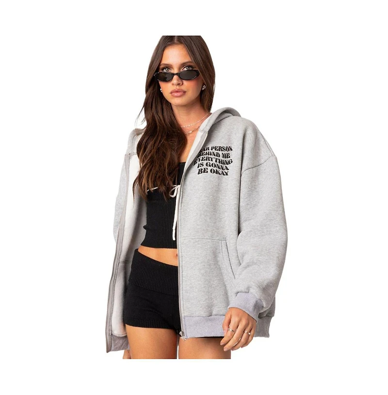 Women's Everything's ok zip up oversized hoodie