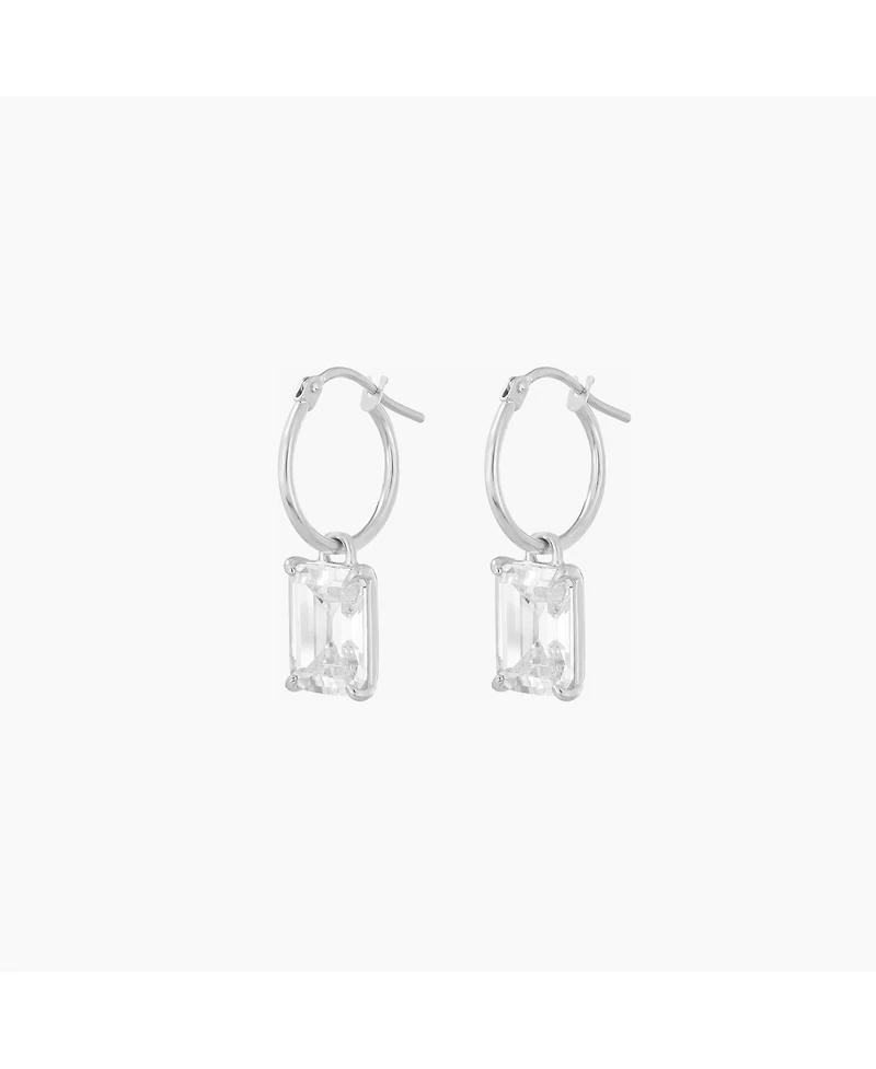 Sterling Silver 18k Gold Plated Sparkle Dangling Pendant Hoop Earrings