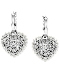 Swarovski Rhodium-Plated Crystal & Imitation Pearl Heart Charm Hoop Earrings