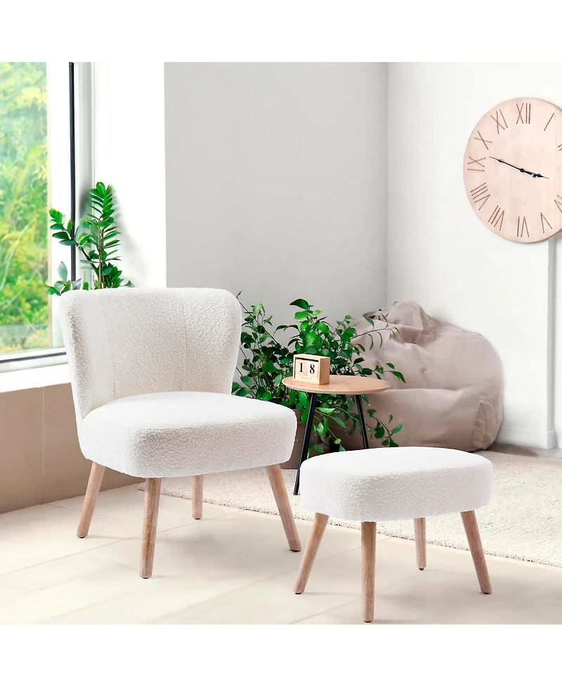 25.5" Wide Upholstered Boucle Accent Chair with Ottoman Foot Stool Set