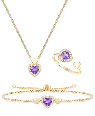 3-Pc. Set Amethyst (2-1/8 ct. t.w.) & Lab-Grown White Sapphire (1/3 Heart Ring, Pendant Bracelet 14k Gold-Plated Sterling Silver (Also