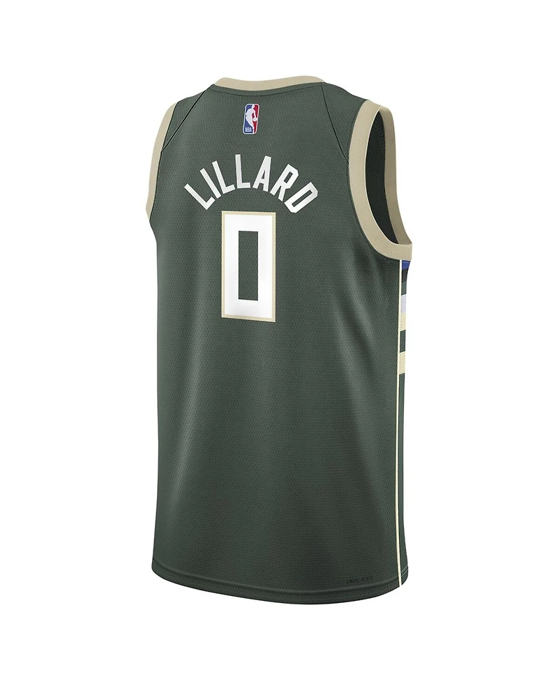 Big Boys Nike Damian Lillard Hunter Green Milwaukee Bucks Swingman Jersey - Icon Edition