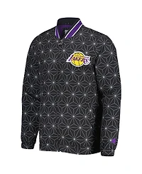 Men's Starter Black Los Angeles Lakers In-Field Play Fashion Satin Full-Zip Varsity Jacket