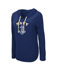 Women's Colosseum Navy Navy Midshipmen My Lover Lightweight Hooded Long Sleeve T-shirt