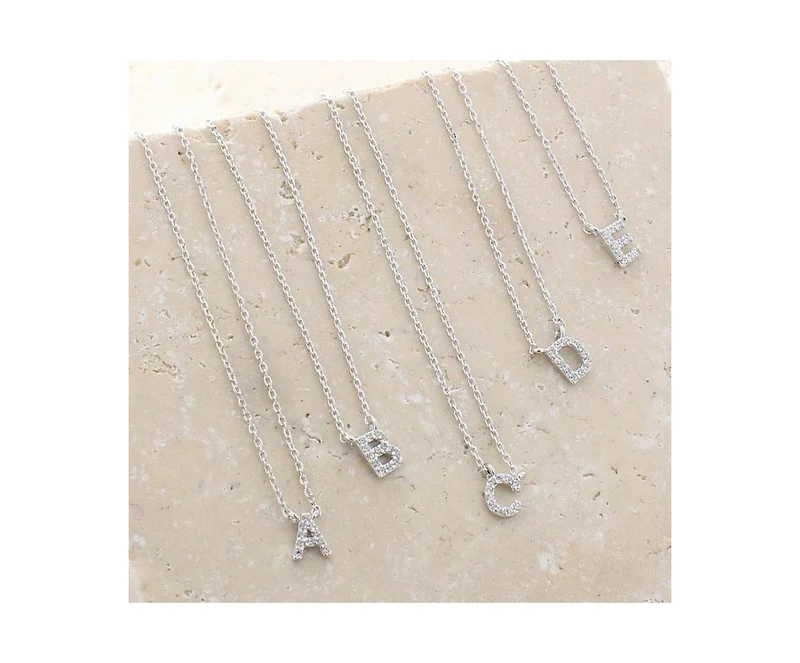 Crystal Initial Necklace, Personalized, Dainty, Everyday Jewelry - Silver
