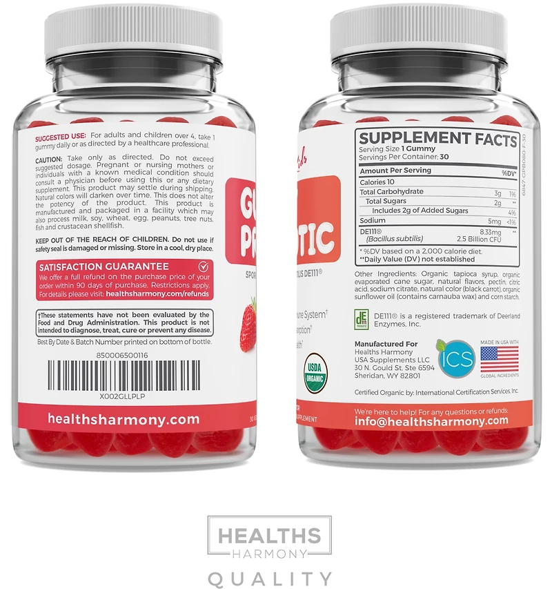 Kids Probiotic Gummies, Strawberry Flavor Probiotic Gummies for Digestion & Immune Support, Health's Harmony, 30ct