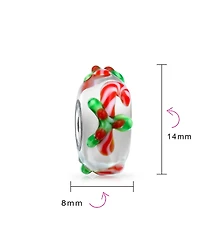 Bling Jewelry Christmas Holiday Red Candy Cane Peppermint Murano Glass Sterling Silver Spacer Bead Fits European Charm Bracelet