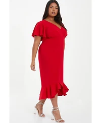Quiz Women's V-Neck Frill Hem Midi Dress