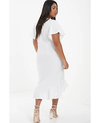 Quiz Women's V-Neck Frill Hem Midi Dress