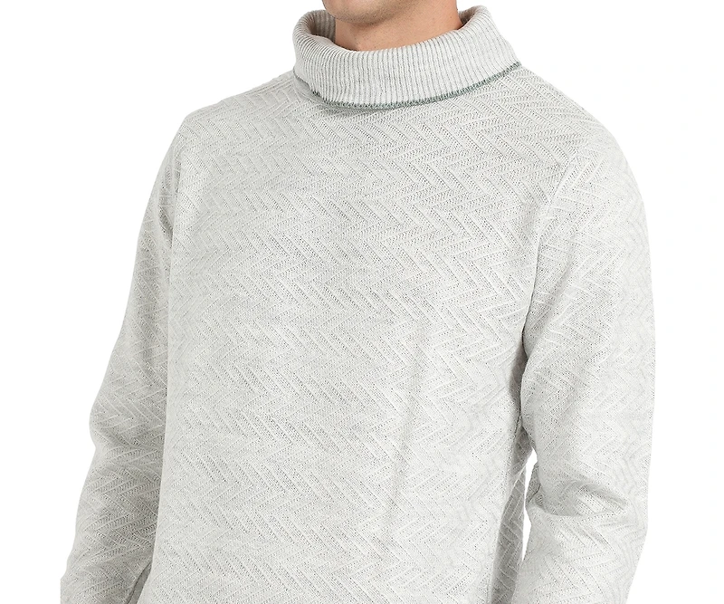 Campus Sutra Men's Light Grey Herringbone Textured Pullover Sweater