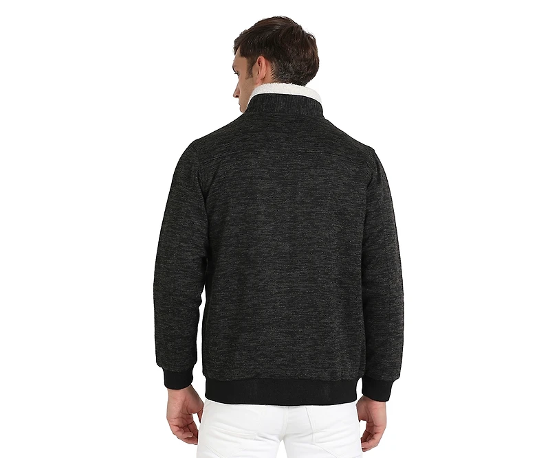 Campus Sutra Men's Charcoal Grey Heathered Jacket With Fleece Detail