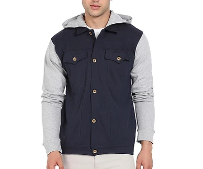Campus Sutra Men's Grey & Navy Blue Button-Front Jacket With Contrast Detail