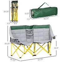 Outsunny Double Seat Camping Chair Folding Loveseat w/ Carry Bag &