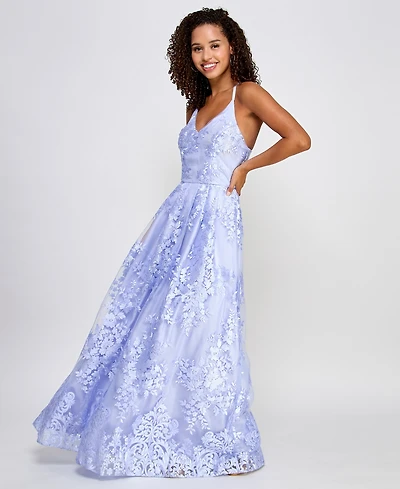 Bcx Juniors' Floral Embroidered Gown, Created for Macy's