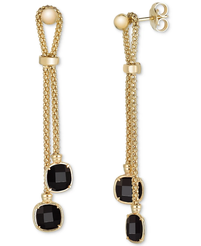 Lapis Lazuli Double Chain Drop Earrings 14k Gold-Plated Sterling Silver (Also Turquoise, Citrine, Amethyst, Garnet & Onyx)