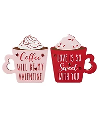 Glitzhome Wooden Valentine's Coffee Cup Table Decor, Set of 2