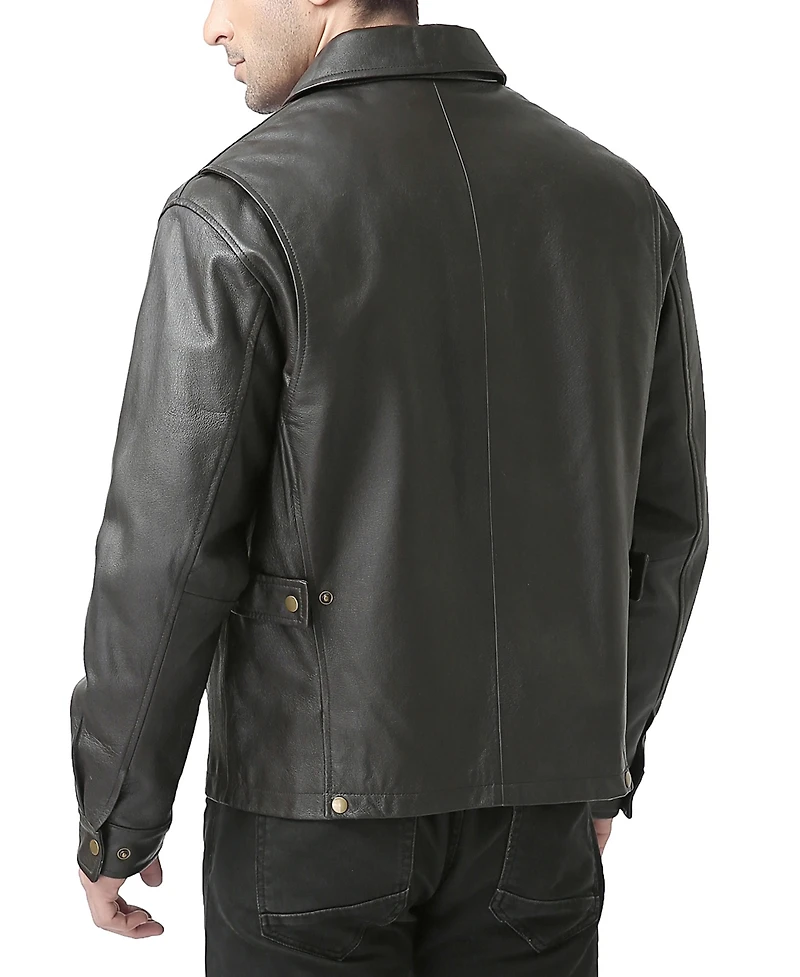 Bgsd Men Greg Open Bottom Zip Front Leather Jacket - Tall