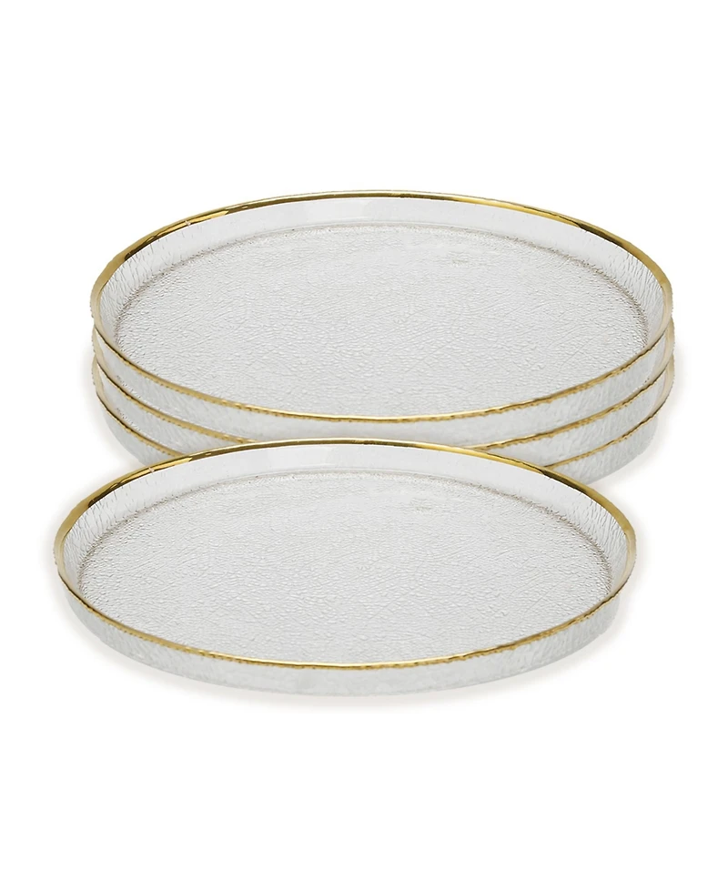 Classic Touch Pebbled Glass Dinner Plates Raised Rim with Border, Set of 4