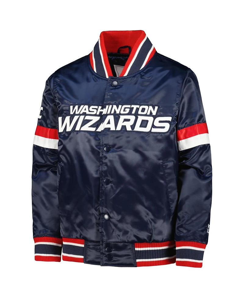 Big Boys Starter Navy Washington Wizards Home Game Varsity Satin Full-Snap Jacket