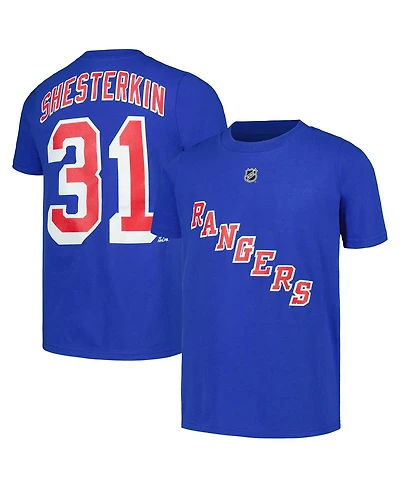 Big Boys Igor Shesterkin Blue New York Rangers Player Name and Number T-shirt