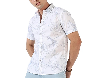 Campus Sutra Men's White Printed Regular Fit Casual Shirt