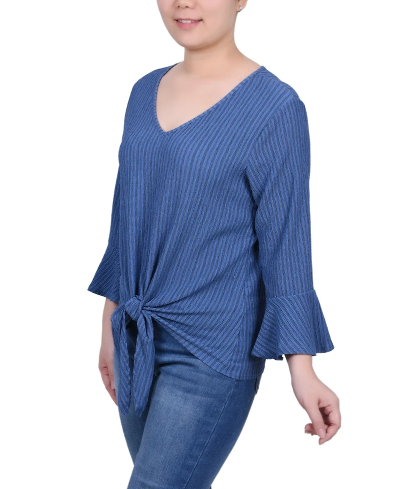 Ny Collection Petite 3/4 Bell Sleeve Textured Knit Top