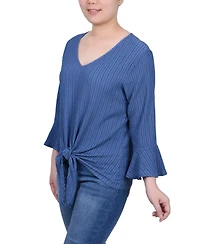 Ny Collection Petite 3/4 Bell Sleeve Textured Knit Top