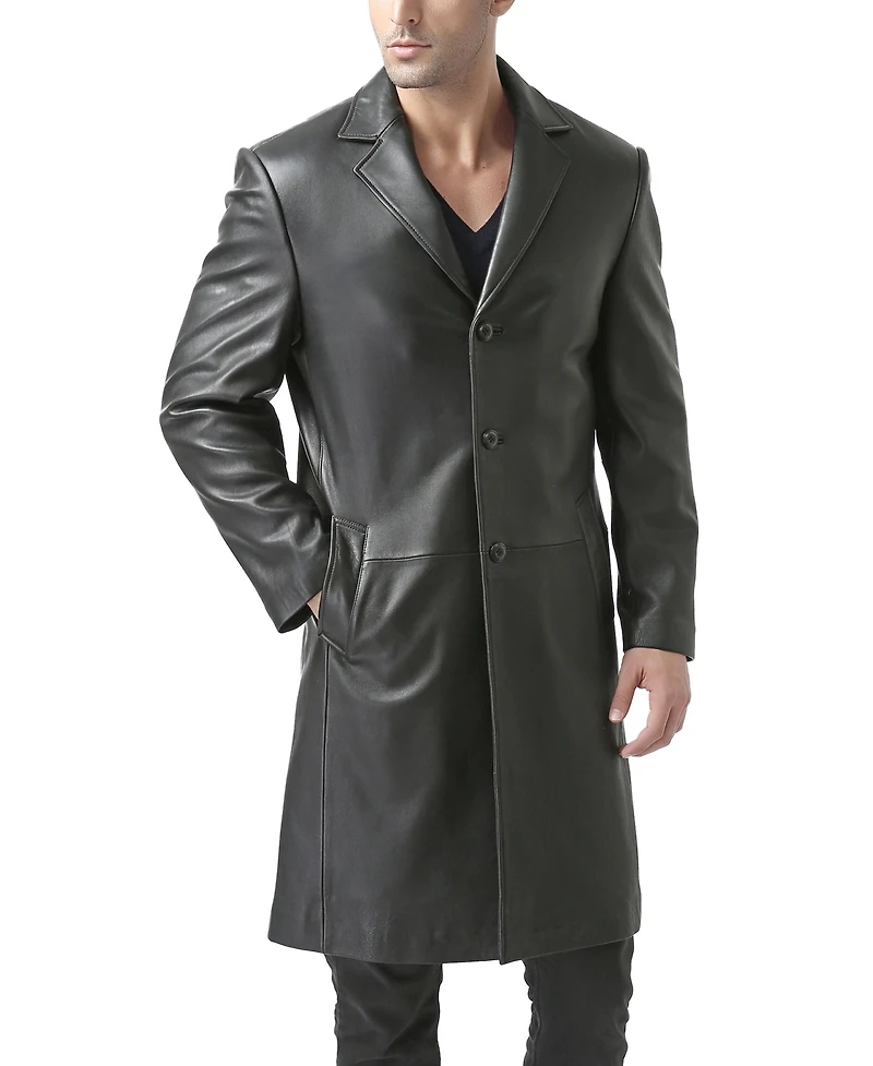 Bgsd Men Classic Leather Long Walking Coat - Big and Tall