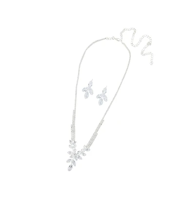 Sohi Women's Silver Bling Stone Jewelry Set