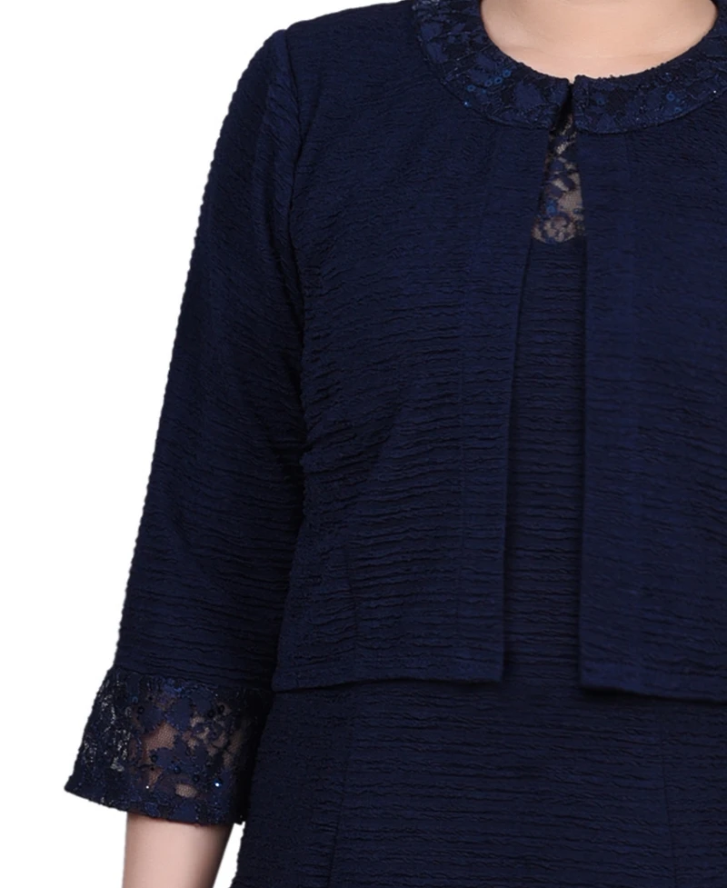 Ny Collection Women's Novelty Knit and Lace Dress, 2 Piece Set