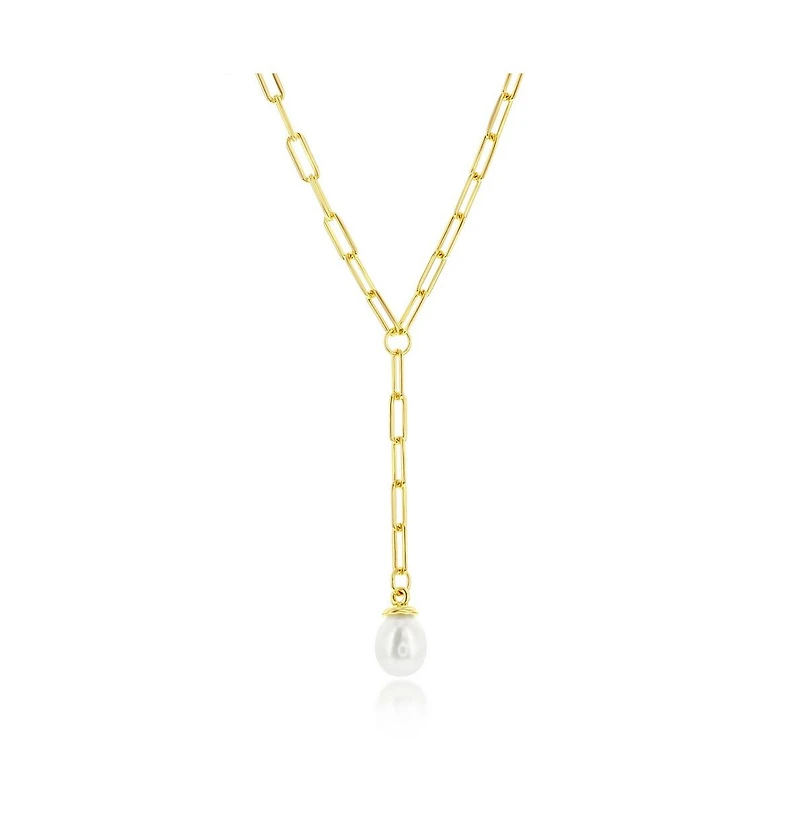 Sterling Silver or Gold Plated Over Freshwater Pearl Paperclip Necklace