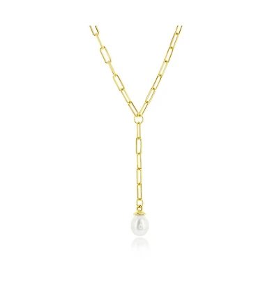 Sterling Silver or Gold Plated Over Freshwater Pearl Paperclip Necklace