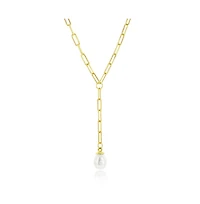 Sterling Silver or Gold Plated Over Freshwater Pearl Paperclip Necklace