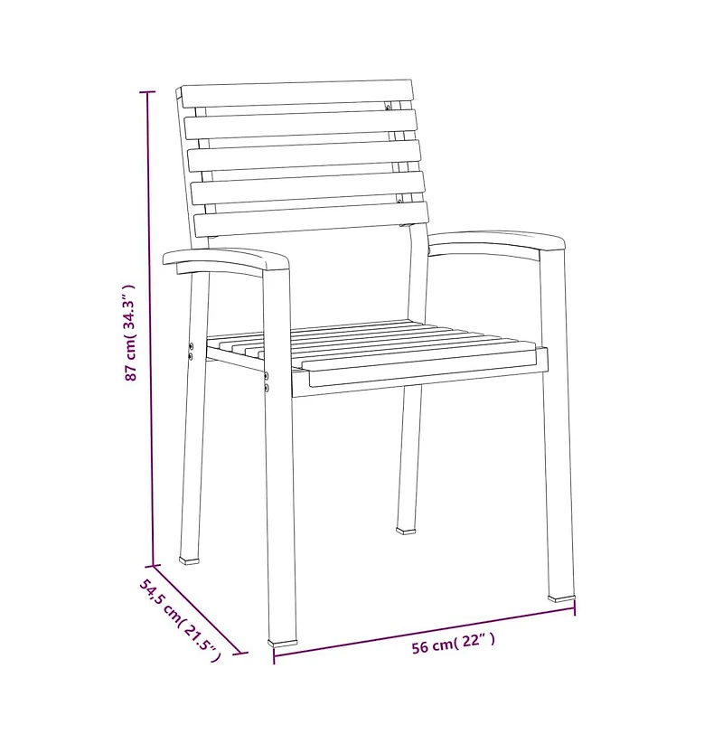 Stackable Patio Chairs 2 pcs Solid Wood Acacia and Metal