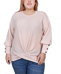 Ny Collection Plus Long Sleeve Textured Knit Top