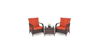 3PCS Outdoor Patio Rattan Wicker Furniture Set-Orange