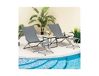 5-Piece Patio Sling Chair Set Folding Lounge Chairs with Footrests and Coffee Table-Grey