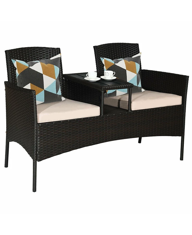 Modern Patio Conversation Set with Built-in Coffee Table and Cushions