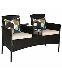 Modern Patio Conversation Set with Built-in Coffee Table and Cushions