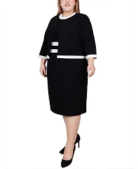 Ny Collection Plus Elbow Sleeve Colorblocked Dress, 2 Piece Set
