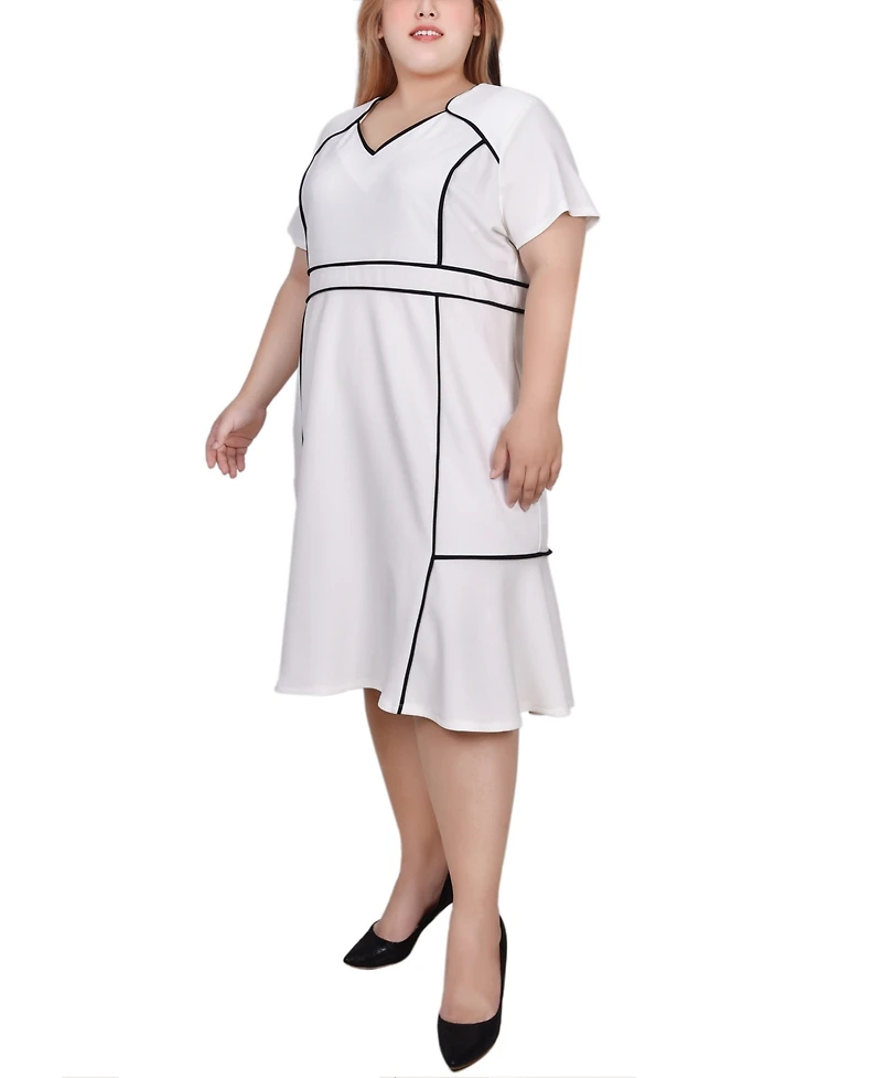 Ny Collection Plus Short Sleeve Piped Detail Dress