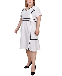 Ny Collection Plus Short Sleeve Piped Detail Dress