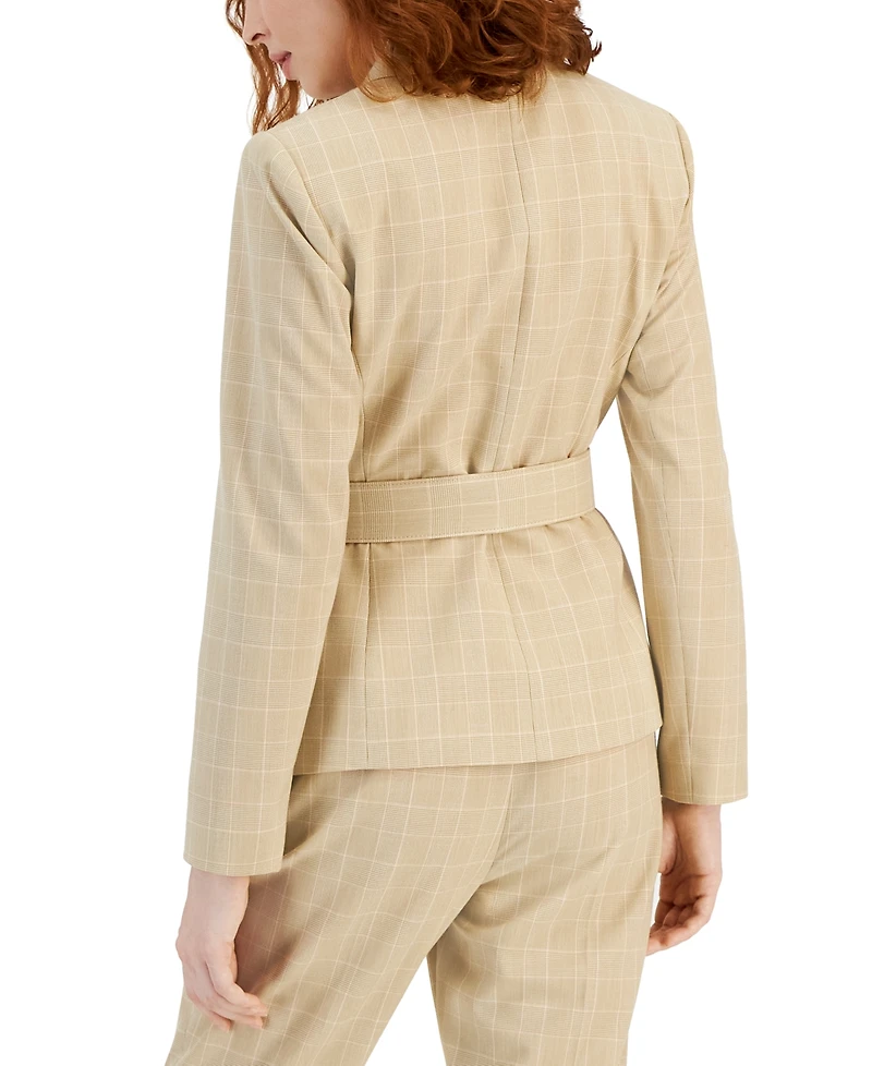 Tahari Asl Women's Asymmetrical-Hem Windowpane Belted Blazer