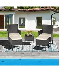 5 Pieces Outdoor Wicker Sofa Set with Coffee Table and 2 Ottomans