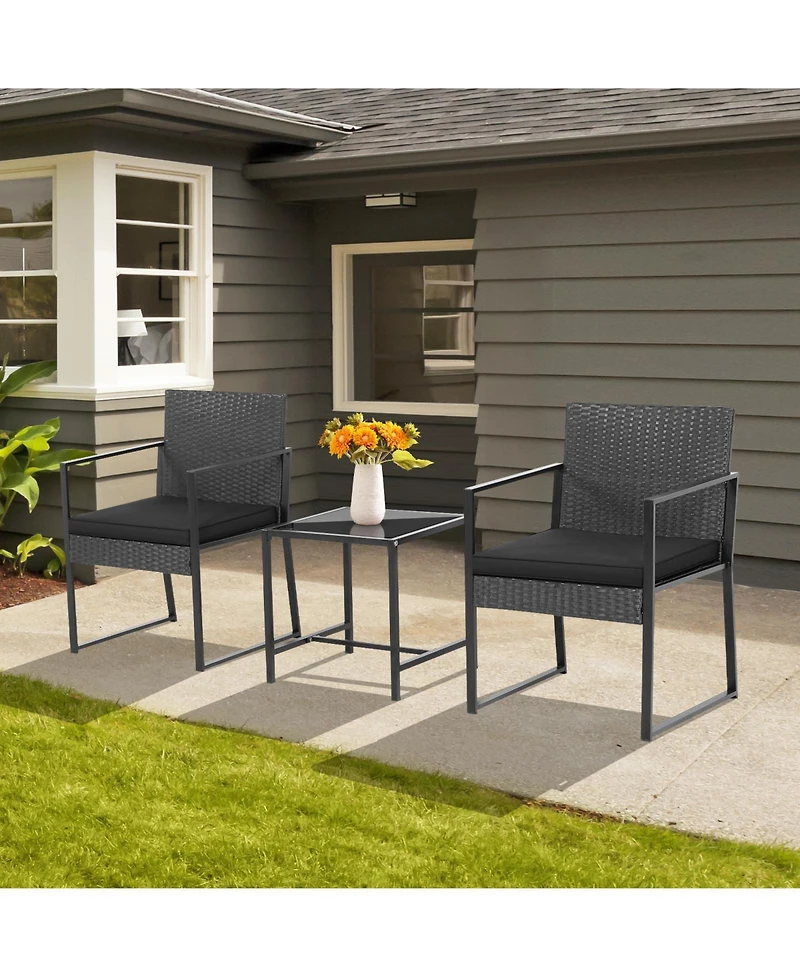 3 Pieces Modern Heavy Duty Patio Furniture Set with Coffee Table