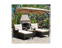 5 Pieces Patio Conversation Set with Cushions Coffee Table and 2 Ottomans