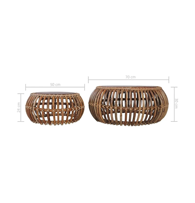Coffee Tables 2 pcs Natural Rattan