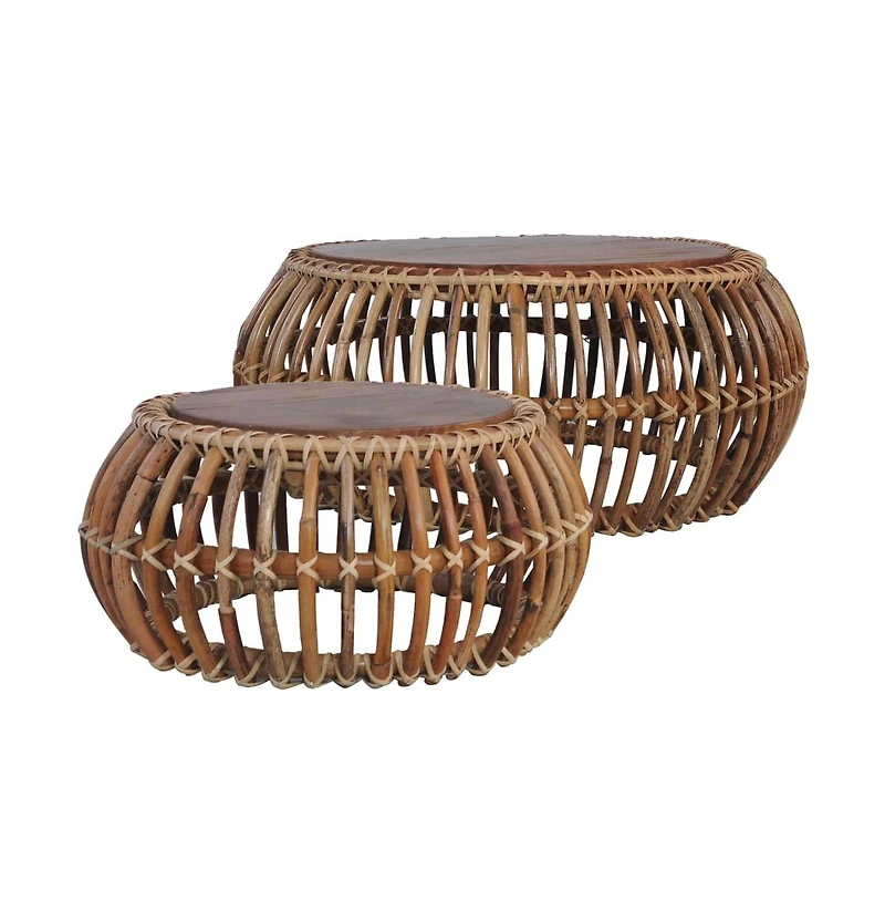 Coffee Tables 2 pcs Natural Rattan